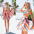 Rainbow Striped Spaghetti Strap Backless Mini Dress #Striped #Spaghetti Strap